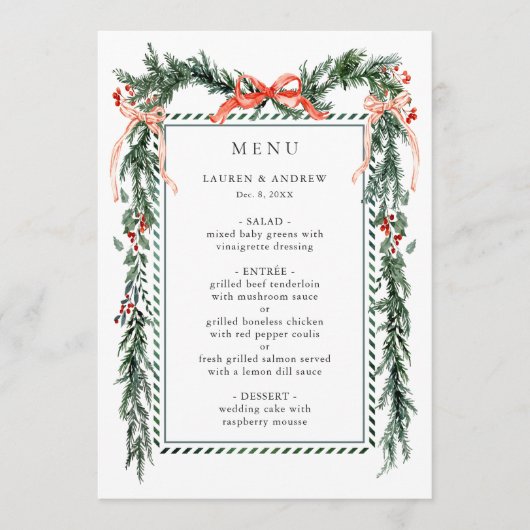 Winter Greenery Garland Wedding Menu (Voorkant)