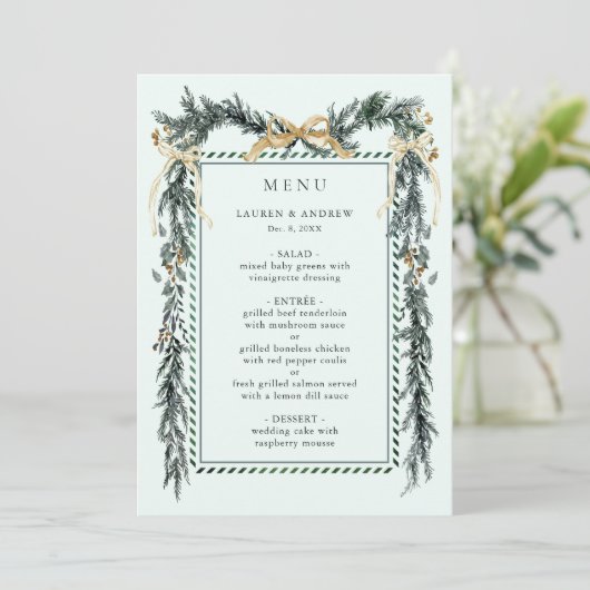 Winter Greenery Garland Wedding Mint Green Menu (Staand voorkant)