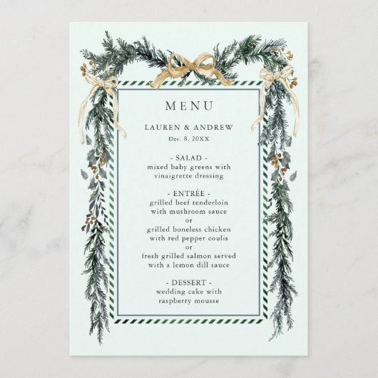 Winter Greenery Garland Wedding Mint Green Menu (Voorkant)