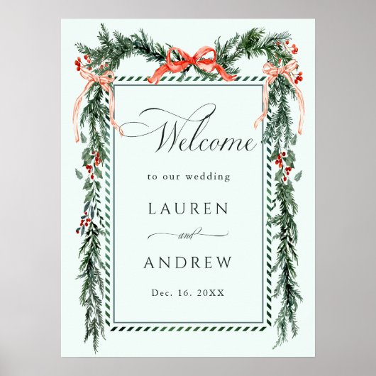 Winter Greenery Garland Wedding Welcome Mint Green Poster (Voorkant)