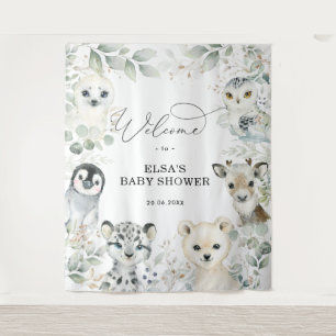 Winter Greenery Gold Arctic Animals Baby Welkom Wandkleed