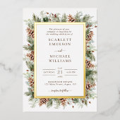 Winter Greenery Gold Foil Wedding Invitations Folie Uitnodiging (Voorkant)