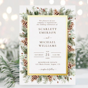 Winter Greenery Gold Foil Wedding Invitations Folie Uitnodiging