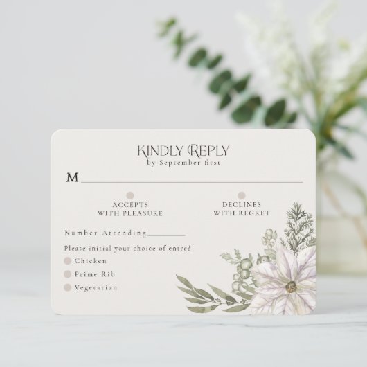 Winter Greenery Green Moss RSVP Card Meal Options (Staand voorkant)