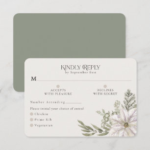 Winter Greenery Green Moss RSVP Card Meal Options