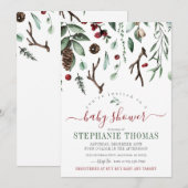 Winter Greenery Holiday Baby shower Kaart (Voorkant / Achterkant)