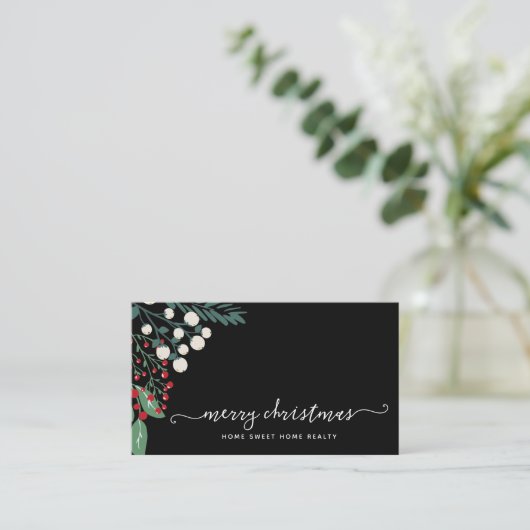 Winter Greenery Holly en Berries Kerstmis Visitekaartje (Staand voorkant)