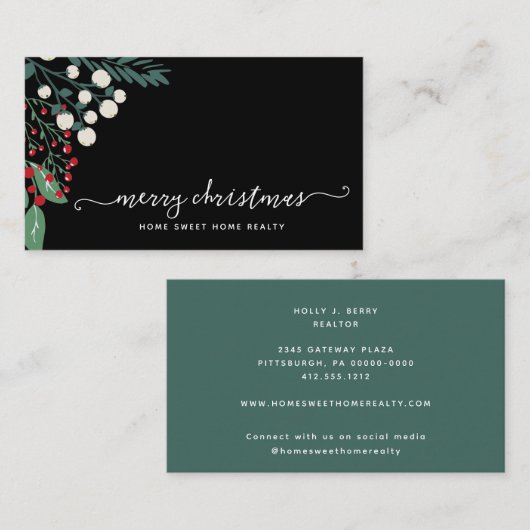Winter Greenery Holly en Berries Kerstmis Visitekaartje (Voorkant / Achterkant)