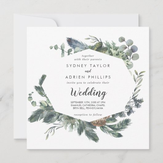 Winter Greenery Informal Wedding Invitation Kaart (Voorkant)