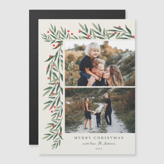 Winter Greenery Ivory 2 Foto Kerstmis (Voorkant / Achterkant)