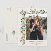 Winter Greenery Ivory Foto Kerstmis Feestdagenkaart (Voorkant / Achterkant)