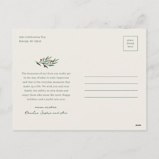 Winter Greenery Ivory Foto Kerstmis Feestdagenkaart (Achterkant)