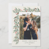 Winter Greenery Ivory Foto Kerstmis Feestdagenkaart (Voorkant)