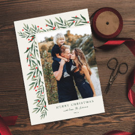 Winter Greenery Ivory Foto Kerstmis Feestdagenkaart