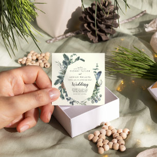 Winter Greenery   Ivory Front and Back Wedding Kaart
