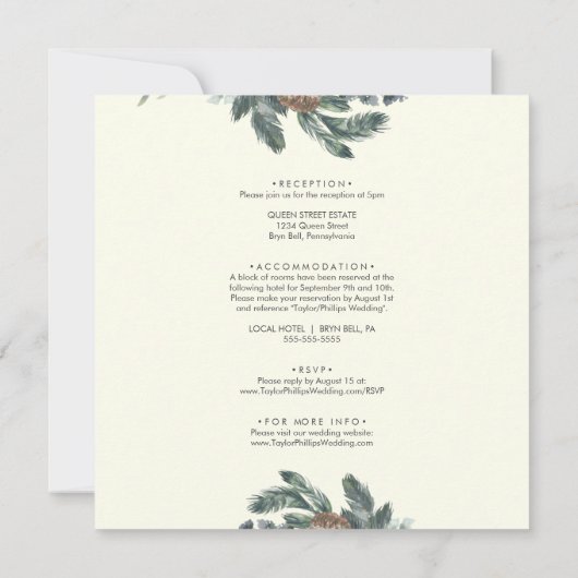 Winter Greenery | Ivory Front and Back Wedding Kaart (Achterkant)