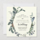 Winter Greenery | Ivory Front and Back Wedding Kaart (Voorkant)