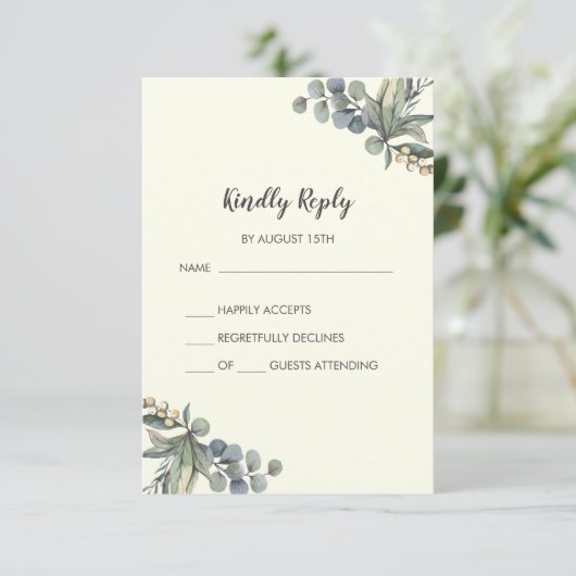 Winter Greenery | Ivory Simple Wedding RSVP-kaart RSVP Kaartje (Staand voorkant)