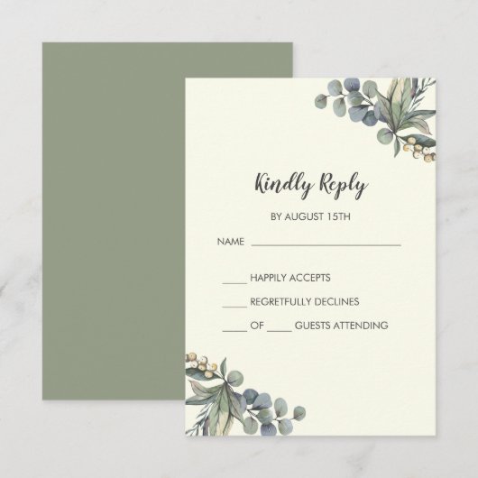 Winter Greenery | Ivory Simple Wedding RSVP-kaart RSVP Kaartje (Voorkant / Achterkant)