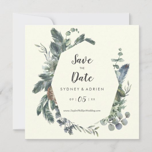 Winter Greenery | Ivory Wedding Save the Date (Voorkant)