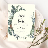 Winter Greenery | Ivory Wedding Save the Date