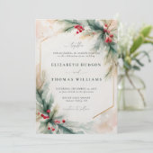 Winter Greenery Kerst Rood Elegante bruiloft Kaart (Staand voorkant)