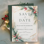 Winter Greenery Kerst Rood Elegante bruiloft Save The Date