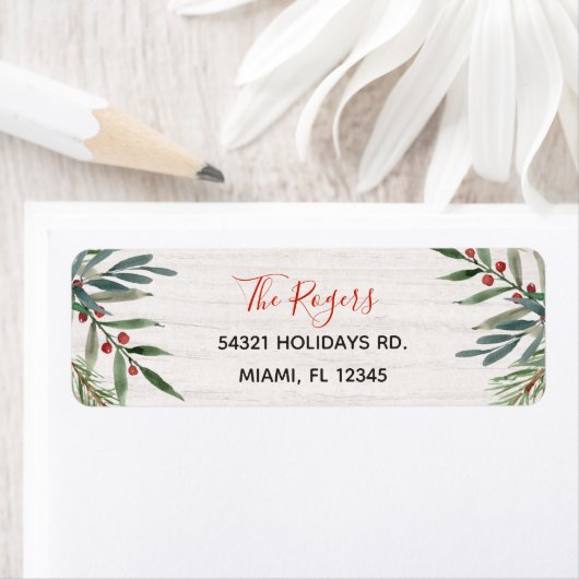 Winter Greenery kerstadreslabel Etiket (Insitu)