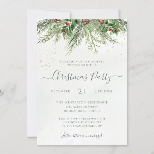 Winter Greenery kerstfeestdag Kaart (Voorkant)