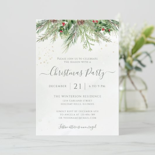 Winter Greenery kerstfeestdag Kaart (Staand voorkant)