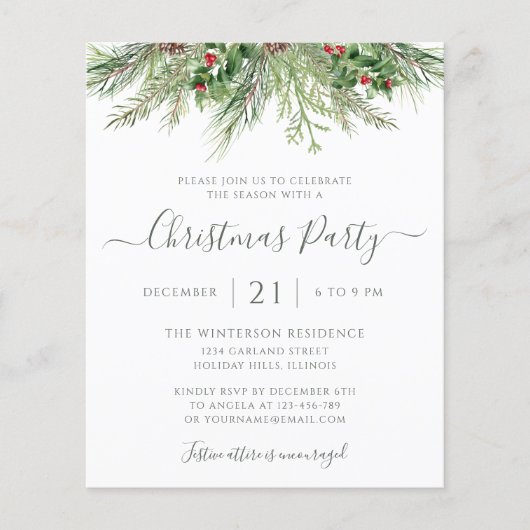 Winter Greenery kerstfeestdag uitnodiging (Voorkant)