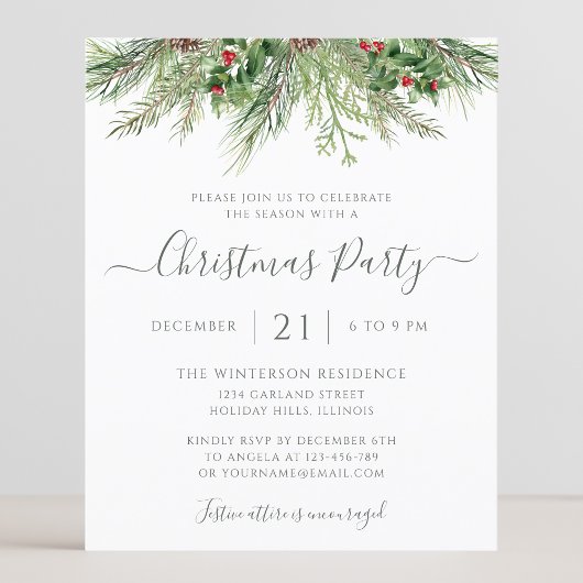 Winter Greenery kerstfeestdag uitnodiging
