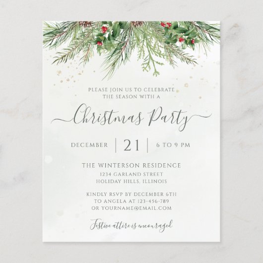 Winter Greenery kerstfeestdag uitnodiging (Voorkant)