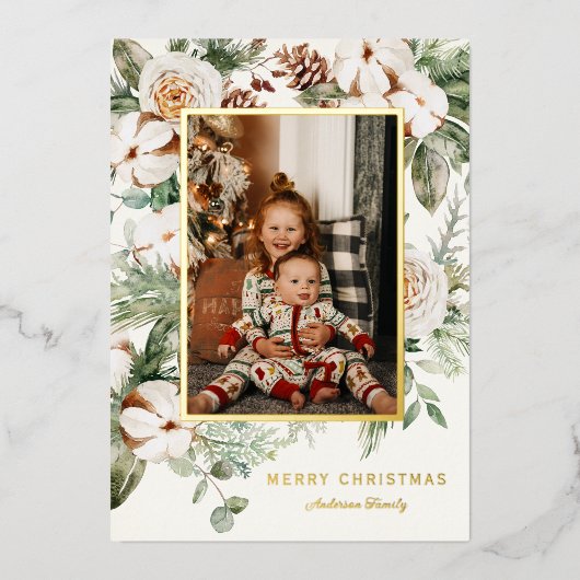 Winter Greenery kerstfoto Folie Feestdagenkaart (Voorkant)