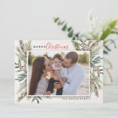 Winter Greenery kerstfotokaart Feestdagenkaart (Staand voorkant)