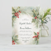 Winter Greenery Kerstmis Moderne Vintage bruiloft Kaart (Staand voorkant)