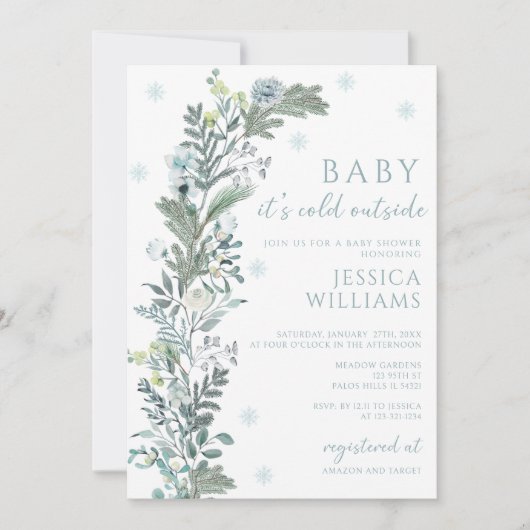 Winter Greenery Krans Genderneutraal Baby shower Kaart (Voorkant)