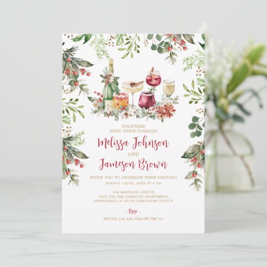 Winter Greenery Krans Mistletoe Kerstbruiloft Kaart (Staand voorkant)