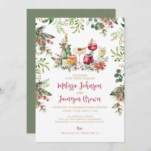 Winter Greenery Krans Mistletoe Kerstbruiloft Kaart (Voorkant / Achterkant)