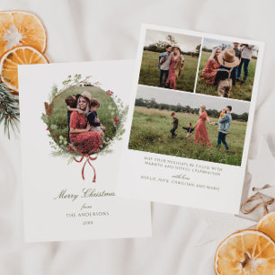 Winter Greenery Krans Red Bow Foto Feestdagenkaart