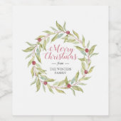 Winter Greenery Leaves Berries Wreate Kerstmis Wijn Etiket (Enkel label)