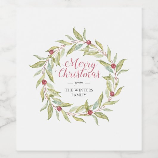 Winter Greenery Leaves Berries Wreate Kerstmis Wijn Etiket (Enkel label)