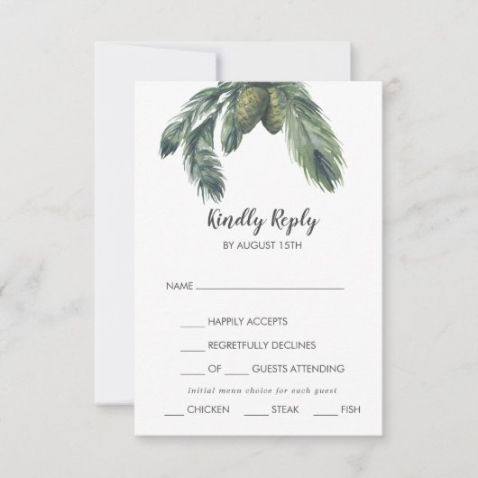 Winter Greenery Menu Choice Wedding RSVP Card (Voorkant)