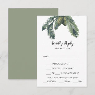 Winter Greenery Menu Choice Wedding RSVP Card