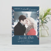 Winter Greenery Merry bijna getrouwd met Save the  Feestdagenkaart (Staand voorkant)