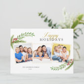 Winter Greenery Minimal 3 Foto Prettige feestdagen Feestdagenkaart (Staand voorkant)