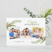 Winter Greenery Minimal 3 Foto Prettige feestdagen Feestdagenkaart (Staand voorkant)