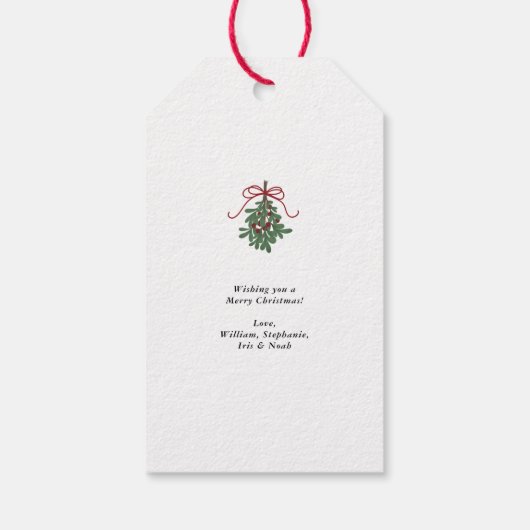 Winter Greenery Mistletoe Afgeronde Foto Kerstmis Cadeaulabel (Achterkant)