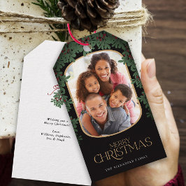 Winter Greenery Mistletoe Afgeronde Foto Kerstmis Cadeaulabel