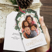 Winter Greenery Mistletoe Afgeronde Foto Kerstmis Cadeaulabel